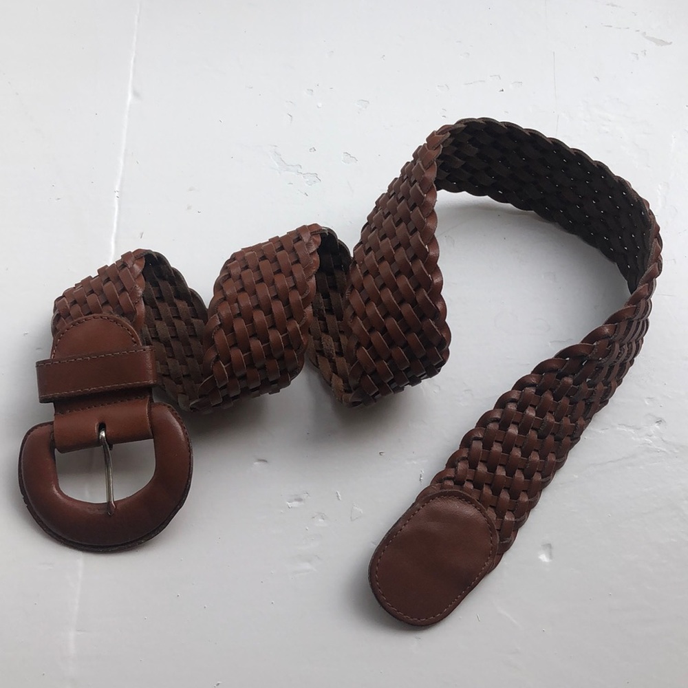 Vintage Woven Leather Belt. Brown.